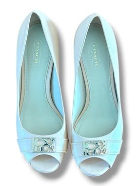COACH Women’s White Peep-Toe stiletto with Logo Accent